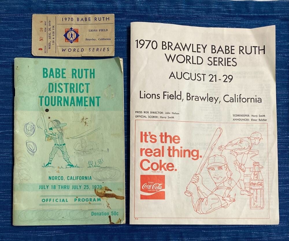 VTG 1970 Babe Ruth Baseball World Series Baseball Program Ticket Lot California
